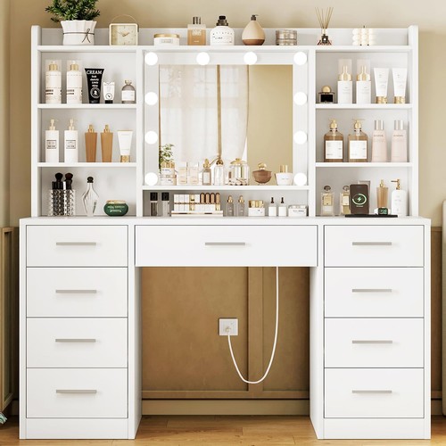 Vanity desk with mirror - vanity, and